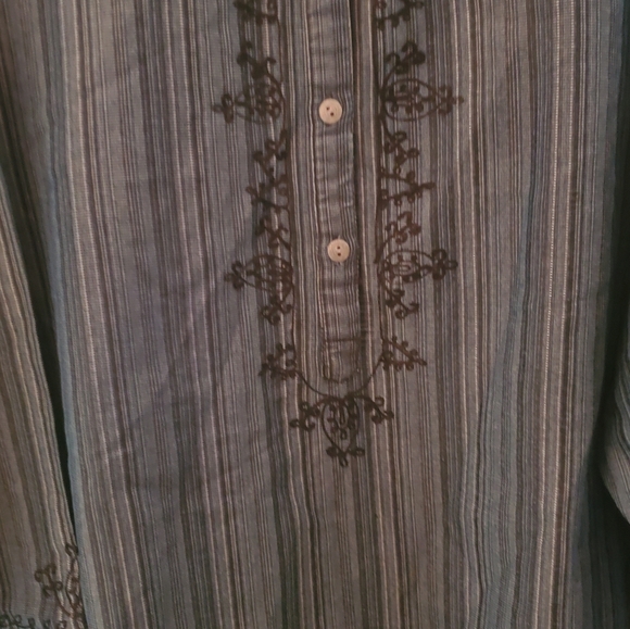 Catherines 3X Denim Embroidery top, 3/4 sleeves 100% Cotton button down partial - Picture 2 of 6